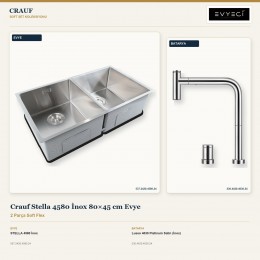 Crauf Stella 4580 İnox 80×45 cm Evye + Lusso 4030 Platinum Satin (İnox) Batarya | 2 Parça Soft Flex