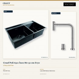 Crauf Poli 6311 İnox 86×51 cm Evye + Lusso 4030 Platinum Satin (İnox) Batarya | 2 Parça Soft Flex