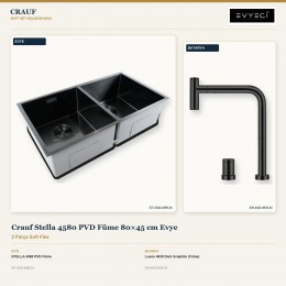 Crauf Stella 4580 PVD Füme 80×45 cm Evye + Lusso 4030 Dark Graphite (Füme) Batarya | 2 Parça Soft Flex