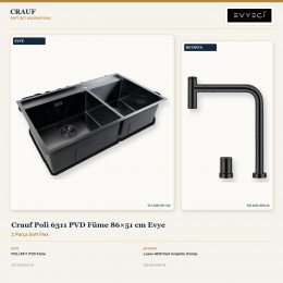 Crauf Poli 6311 PVD Füme 86×51 cm Evye + Lusso 4030 Dark Graphite (Füme) Batarya | 2 Parça Soft Flex