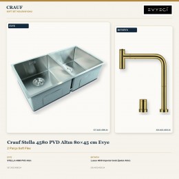 Crauf Stella 4580 PVD Altın 80×45 cm Evye + Lusso 4030 Imperial Gold (İpeksi Altın) Batarya | 2 Parça Soft Flex