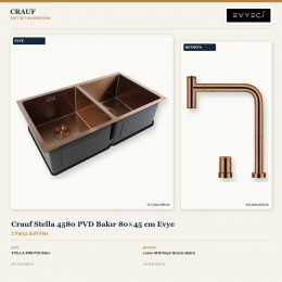 Crauf Stella 4580 PVD Bakır 80×45 cm Evye + Lusso 4030 Royal Bronze (Bakır) Batarya | 2 Parça Soft Flex