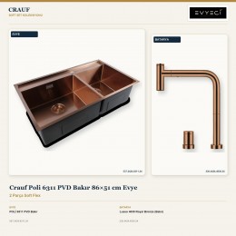 Crauf Poli 6311 PVD Bakır 86×51 cm Evye + Lusso 4030 Royal Bronze (Bakır) Batarya | 2 Parça Soft Flex