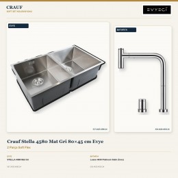 Crauf Stella 4580 Mat Gri 80×45 cm Evye + Lusso 4030 Platinum Satin (İnox) Batarya | 2 Parça Soft Flex