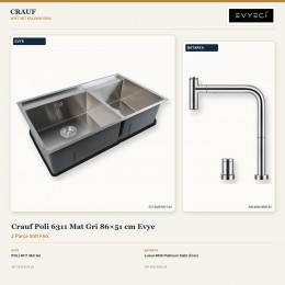 Crauf Poli 6311 Mat Gri 86×51 cm Evye + Lusso 4030 Platinum Satin (İnox) Batarya | 2 Parça Soft Flex