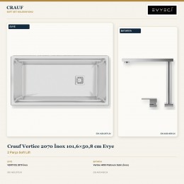 Crauf Vertice 2070 İnox 101,6×50,8 cm Evye + Vertice 4050 Platinum Satin (İnox) Batarya | 2 Parça Soft Lift
