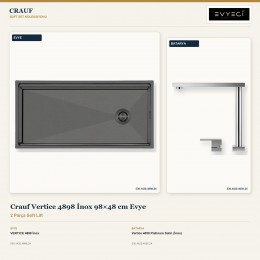 Crauf Vertice 4898 İnox 98×48 cm Evye + Vertice 4050 Platinum Satin (İnox) Batarya | 2 Parça Soft Lift