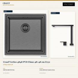 Crauf Vertice 4848 PVD Füme 48×48 cm Evye + Vertice 4050 Dark Graphite (Füme) Batarya | 2 Parça Soft Lift