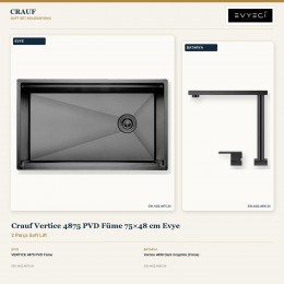 Crauf Vertice 4875 PVD Füme 75×48 cm Evye + Vertice 4050 Dark Graphite (Füme) Batarya | 2 Parça Soft Lift
