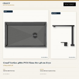Crauf Vertice 4880 PVD Füme 80×48 cm Evye + Vertice 4050 Dark Graphite (Füme) Batarya | 2 Parça Soft Lift