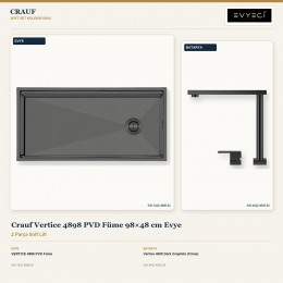 Crauf Vertice 4898 PVD Füme 98×48 cm Evye + Vertice 4050 Dark Graphite (Füme) Batarya | 2 Parça Soft Lift