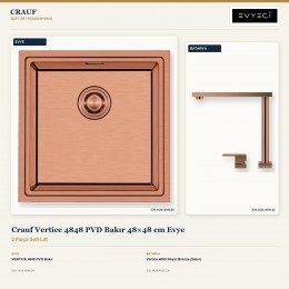 Crauf Vertice 4848 PVD Bakır 48×48 cm Evye + Vertice 4050 Royal Bronze (Bakır) Batarya | 2 Parça Soft Lift