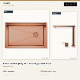 Crauf Vertice 4865 PVD Bakır 65×48 cm Evye + Vertice 4050 Royal Bronze (Bakır) Batarya | 2 Parça Soft Lift