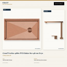 Crauf Vertice 4880 PVD Bakır 80×48 cm Evye + Vertice 4050 Royal Bronze (Bakır) Batarya | 2 Parça Soft Lift