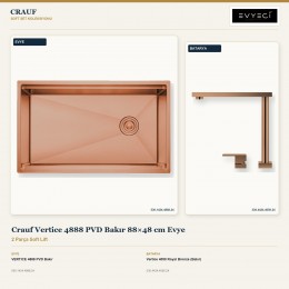 Crauf Vertice 4888 PVD Bakır 88×48 cm Evye + Vertice 4050 Royal Bronze (Bakır) Batarya | 2 Parça Soft Lift