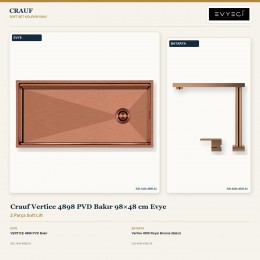 Crauf Vertice 4898 PVD Bakır 98×48 cm Evye + Vertice 4050 Royal Bronze (Bakır) Batarya | 2 Parça Soft Lift