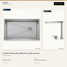 Crauf Vertice 4875 Mat Gri 75×48 cm Evye + Vertice 4050 Platinum Satin (İnox) Batarya | 2 Parça Soft Lift
