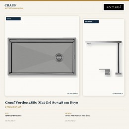 Crauf Vertice 4880 Mat Gri 80×48 cm Evye + Vertice 4050 Platinum Satin (İnox) Batarya | 2 Parça Soft Lift