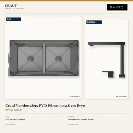 Crauf Vertice 4895 PVD Füme 95×48 cm Evye + Vertice 4050 Dark Graphite (Füme) Batarya | 2 Parça Soft Lift