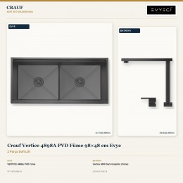 Crauf Vertice 4898A PVD Füme 98×48 cm Evye + Vertice 4050 Dark Graphite (Füme) Batarya | 2 Parça Soft Lift