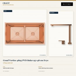 Crauf Vertice 4895 PVD Bakır 95×48 cm Evye + Vertice 4050 Royal Bronze (Bakır) Batarya | 2 Parça Soft Lift