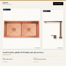 Crauf Vertice 4898A PVD Bakır 98×48 cm Evye + Vertice 4050 Royal Bronze (Bakır) Batarya | 2 Parça Soft Lift