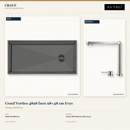 Crauf Vertice 4898 İnox 98×48 cm Evye + Vertice 4055 Platinum Satin (İnox) Batarya | 2 Parça Soft Pure