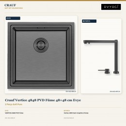 Crauf Vertice 4848 PVD Füme 48×48 cm Evye + Vertice 4055 Dark Graphite (Füme) Batarya | 2 Parça Soft Pure