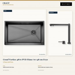 Crauf Vertice 4870 PVD Füme 70×48 cm Evye + Vertice 4055 Dark Graphite (Füme) Batarya | 2 Parça Soft Pure