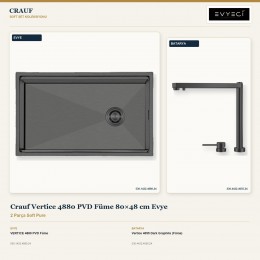 Crauf Vertice 4880 PVD Füme 80×48 cm Evye + Vertice 4055 Dark Graphite (Füme) Batarya | 2 Parça Soft Pure