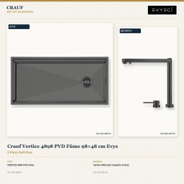 Crauf Vertice 4898 PVD Füme 98×48 cm Evye + Vertice 4055 Dark Graphite (Füme) Batarya | 2 Parça Soft Pure