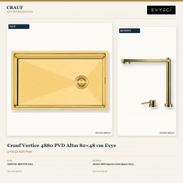 Crauf Vertice 4880 PVD Altın 80×48 cm Evye + Vertice 4055 Imperial Gold (İpeksi Altın) Batarya | 2 Parça Soft Pure