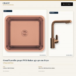 Crauf Lavello 3040 PVD Bakır 45×40 cm Evye + Attivo Pure 4065 Royal Bronze (Bakır) Batarya | 2 Parça Soft Pure