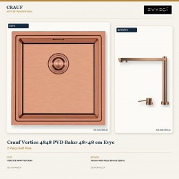 Crauf Vertice 4848 PVD Bakır 48×48 cm Evye + Vertice 4055 Royal Bronze (Bakır) Batarya | 2 Parça Soft Pure