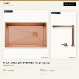 Crauf Vertice 4870 PVD Bakır 70×48 cm Evye + Vertice 4055 Royal Bronze (Bakır) Batarya | 2 Parça Soft Pure