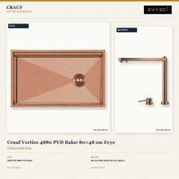 Crauf Vertice 4880 PVD Bakır 80×48 cm Evye + Vertice 4055 Royal Bronze (Bakır) Batarya | 2 Parça Soft Pure