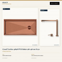 Crauf Vertice 4898 PVD Bakır 98×48 cm Evye + Vertice 4055 Royal Bronze (Bakır) Batarya | 2 Parça Soft Pure
