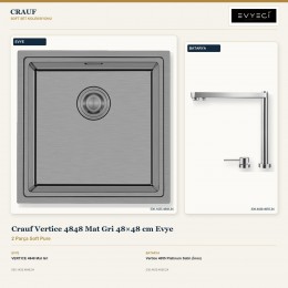 Crauf Vertice 4848 Mat Gri 48×48 cm Evye + Vertice 4055 Platinum Satin (İnox) Batarya | 2 Parça Soft Pure