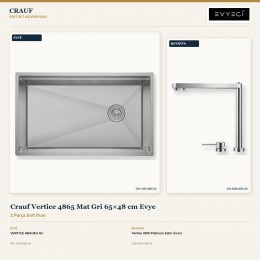 Crauf Vertice 4865 Mat Gri 65×48 cm Evye + Vertice 4055 Platinum Satin (İnox) Batarya | 2 Parça Soft Pure