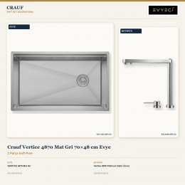 Crauf Vertice 4870 Mat Gri 70×48 cm Evye + Vertice 4055 Platinum Satin (İnox) Batarya | 2 Parça Soft Pure