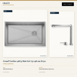 Crauf Vertice 4875 Mat Gri 75×48 cm Evye + Vertice 4055 Platinum Satin (İnox) Batarya | 2 Parça Soft Pure