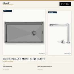 Crauf Vertice 4880 Mat Gri 80×48 cm Evye + Vertice 4055 Platinum Satin (İnox) Batarya | 2 Parça Soft Pure