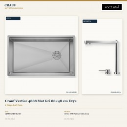 Crauf Vertice 4888 Mat Gri 88×48 cm Evye + Vertice 4055 Platinum Satin (İnox) Batarya | 2 Parça Soft Pure