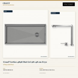 Crauf Vertice 4898 Mat Gri 98×48 cm Evye + Vertice 4055 Platinum Satin (İnox) Batarya | 2 Parça Soft Pure