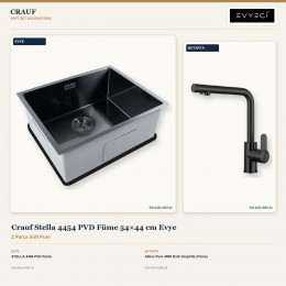 Crauf Stella 4454 PVD Füme 54×44 cm Evye + Attivo Pure 4065 Dark Graphite (Füme) Batarya | 2 Parça Soft Pure