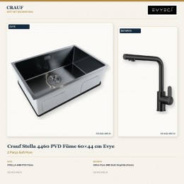 Crauf Stella 4460 PVD Füme 60×44 cm Evye + Attivo Pure 4065 Dark Graphite (Füme) Batarya | 2 Parça Soft Pure