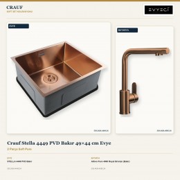 Crauf Stella 4449 PVD Bakır 49×44 cm Evye + Attivo Pure 4065 Royal Bronze (Bakır) Batarya | 2 Parça Soft Pure