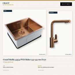 Crauf Stella 4454 PVD Bakır 54×44 cm Evye + Attivo Pure 4065 Royal Bronze (Bakır) Batarya | 2 Parça Soft Pure