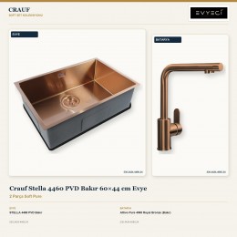 Crauf Stella 4460 PVD Bakır 60×44 cm Evye + Attivo Pure 4065 Royal Bronze (Bakır) Batarya | 2 Parça Soft Pure