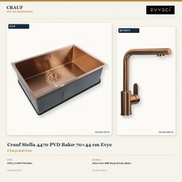 Crauf Stella 4470 PVD Bakır 70×44 cm Evye + Attivo Pure 4065 Royal Bronze (Bakır) Batarya | 2 Parça Soft Pure